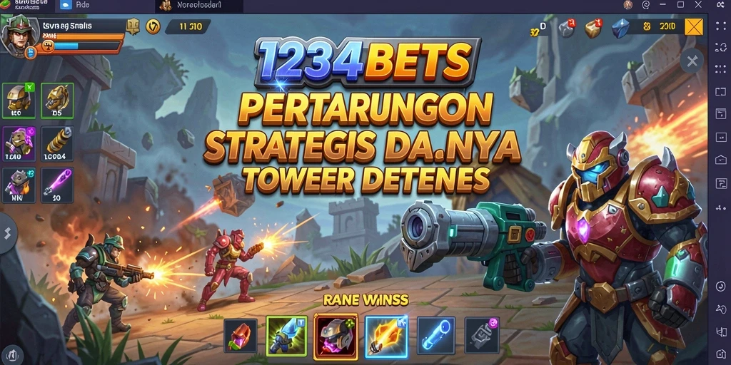 Tampilan seru gameplay Tower Defense di 1234BETS menunjukkan aksi menara dan musuh.