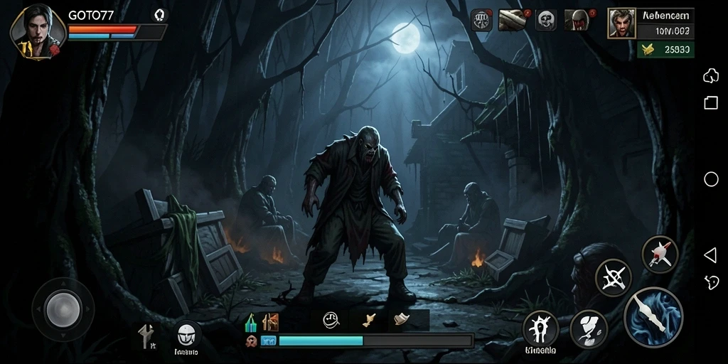 Screenshot menampilkan gameplay yang menegangkan di GOTO77 dengan suasana horor yang mendalam.