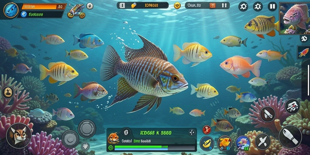 Screenshot gameplay menampilkan serunya menembak ikan di laut.