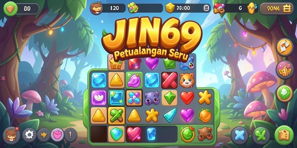 Screenshot gameplay JIN69 menampilkan level seru dalam game Match-3.