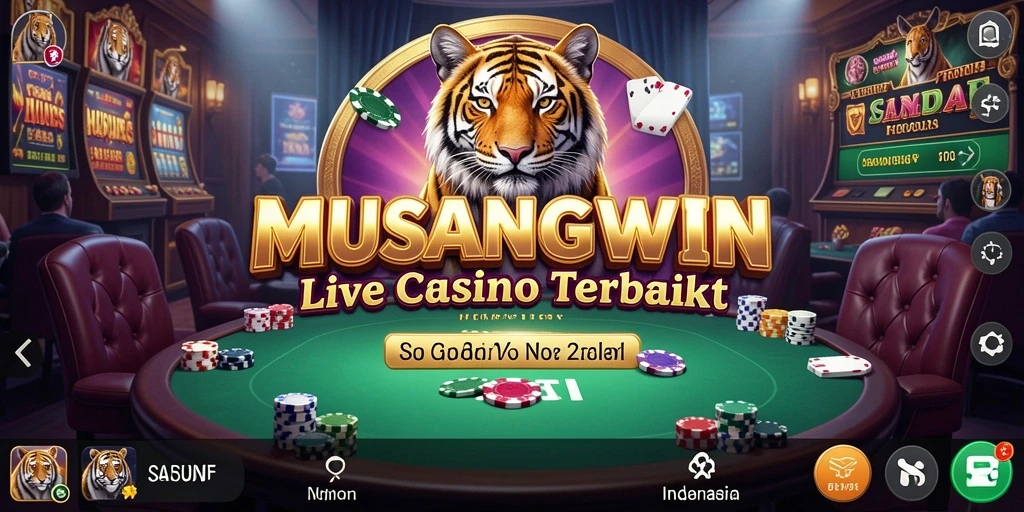 Screenshot gameplay MUSANGWIN menampilkan dealer profesional dan interaksi langsung.