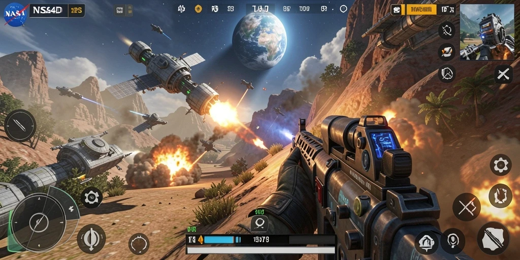 Screenshot gameplay NASA4D dengan aksi mendebarkan di luar angkasa.