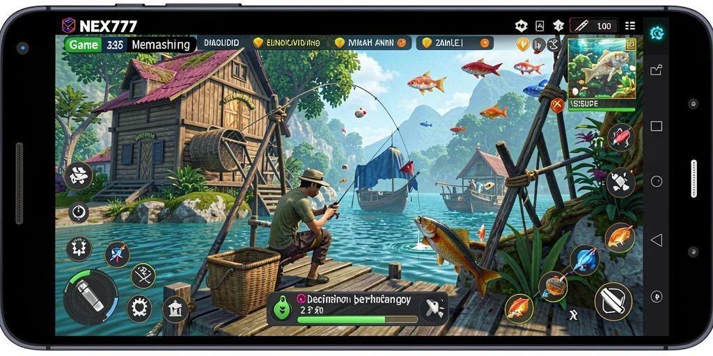 Tampilan gameplay NEX777 yang seru saat menangkap ikan.
