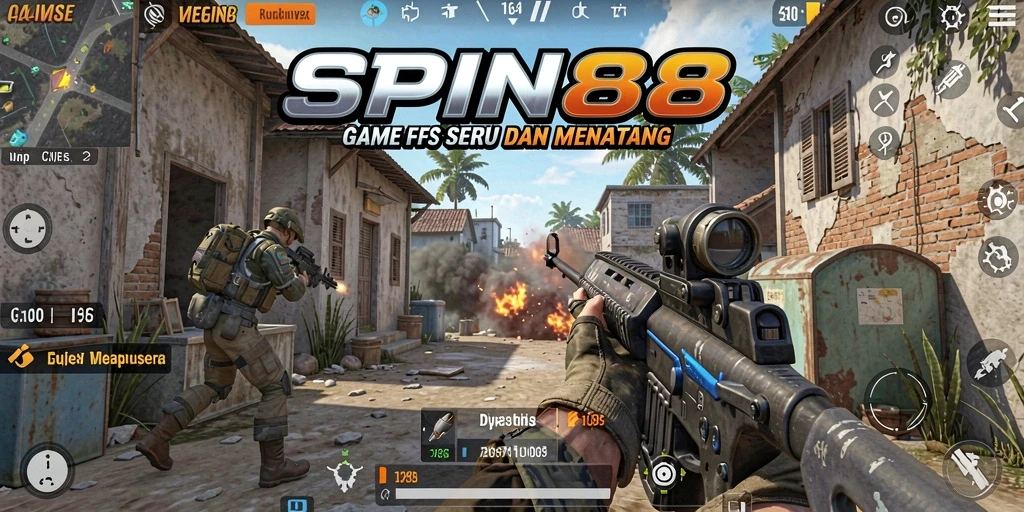 Gambaran menegangkan dari pertempuran dalam <strong>SPIN88</strong> game FPS.
