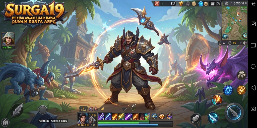 Tampilan gameplay SURGA19 yang epik dalam petualangan ARPG.