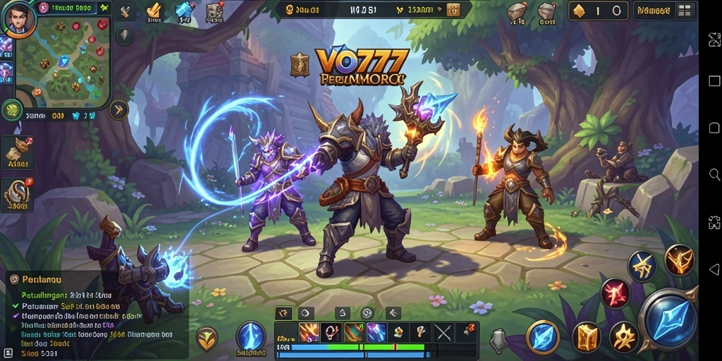 Tangkapan layar utama VO777 menampilkan aksi seru dalam pertarungan MMORPG.